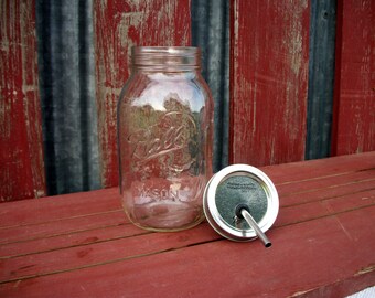 Tumbler | Mason Jar Tumbler Quart & Stainless Steel Straw | Large To Go Quart Mason Drinking Glass | 32 oz Ball Jar | Stainless Steel Straw