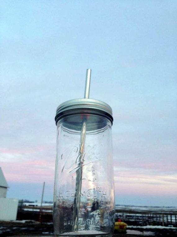 24 Oz Mason Drinking Jar & Stainless Steel Straw to Go 24 Oz Wide