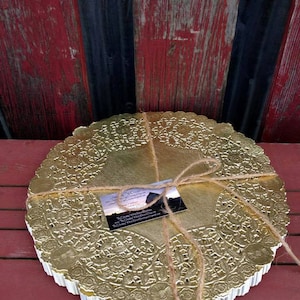 Sample Metallic Round Gold Doily 12&quot; Inch  Lace Foil Doilies | Fancy French Lace Doily | Set of 1 | Paper Doily | Wedding Charger Plates