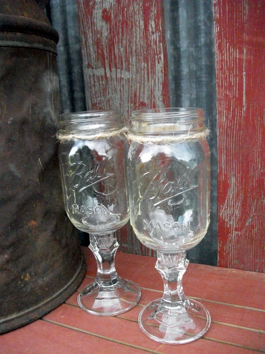 2 Mason Jar Wine Glasses, Mr and Mrs Redneck Wine Glass Set