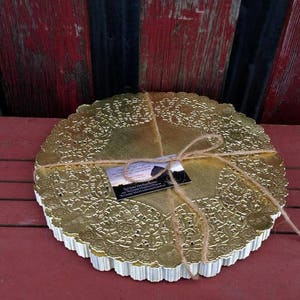 45 Gold Doily | 12&quot; Inch Gold Lace Foil Doilies | Fancy French Lace Doily | Paper Doily | Charger Plate | Disposable Tableware