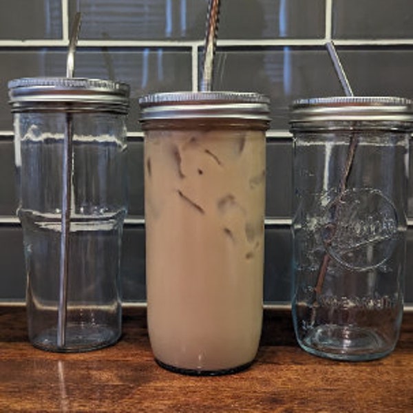 Canning Jar Tumblers – Set of 3 Wide Mouth 24 oz Drinking Jars with  Lids & Stainless Steel Straws |  Essential Oil Cup | Eco ToGo Cup