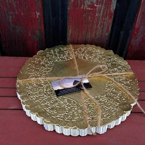60- Gold Doily / 12 "Inch Gold Lace Foil Doilies / Fancy French Lace Doily / Set of 60 / Paper Doily / Charger Plate / Disposable Tableware