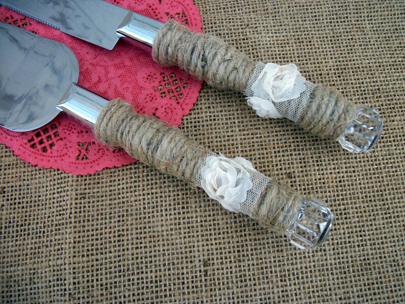 Cake Serving Set Wedding Twine Burlap and Lace Jute Knife Etsy
