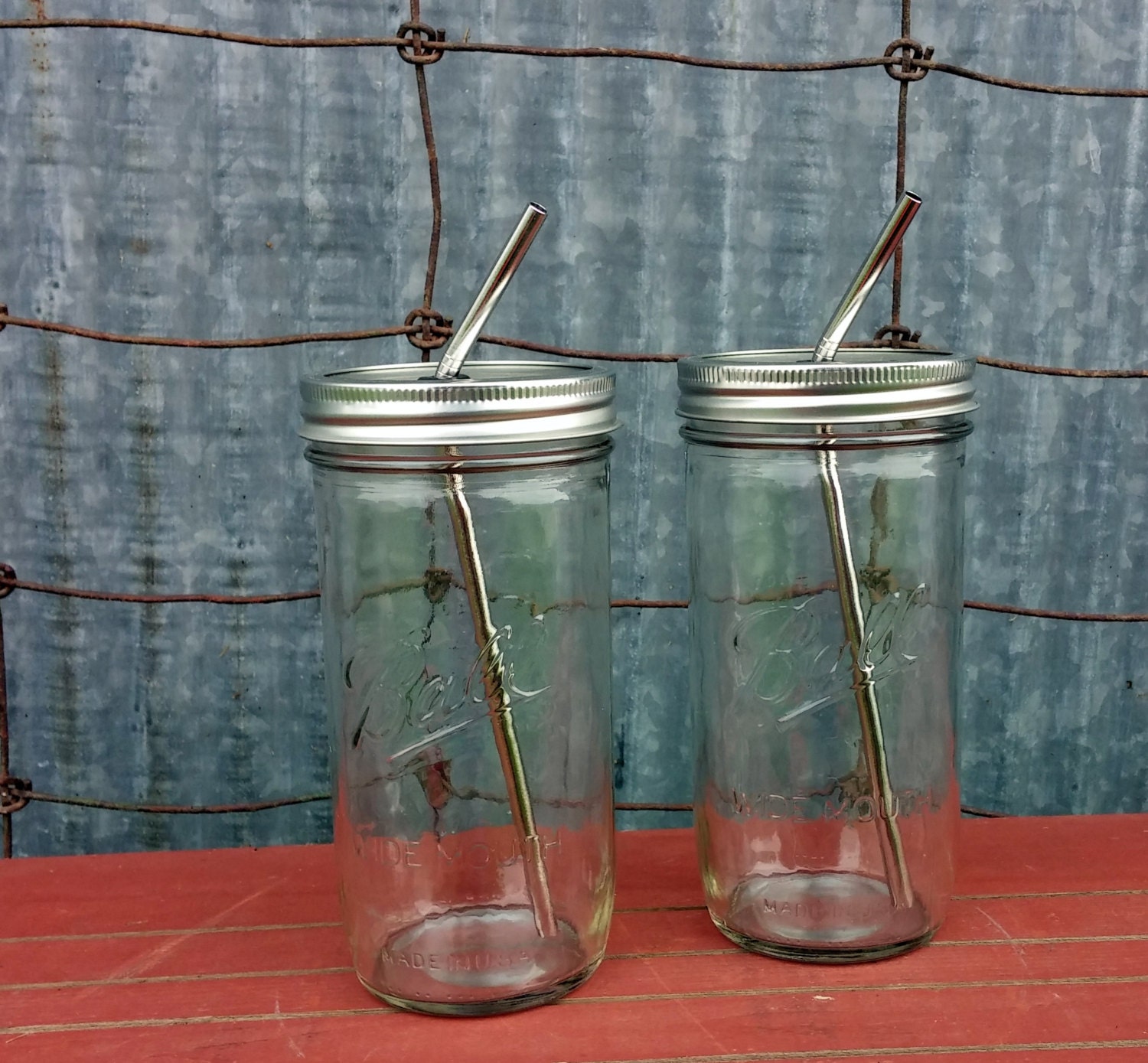 Mason Jar Tumbler 24 Oz Mason Drinking Jars Set of 2 & Stainless