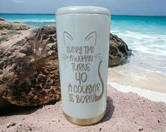 12 oz Steel Skinny Can Cooler Your Logo | Engraved Can Cooler | Customized | Bridal Part Gift | Gift For Her | Seltzer Can Cooler | Leopard