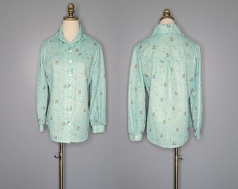 60s 70s Jantzen Novelty Print Polyester Shirt