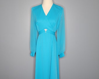 1970s Blue Evening Gown Seventies Formal Maxi Dress