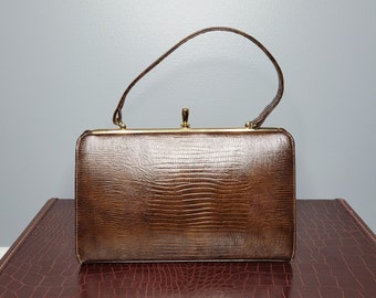 1960s Brown Reptile Embossed Purse Excel Handbags