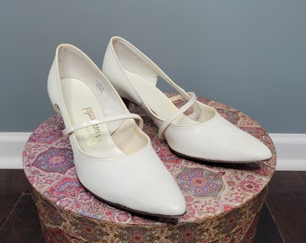 80s White Point Toe Stiletto Miss Wonderful 8.5 Without Box 1980s Chic Career Wear Heels Eighties Party Pointed Shoes