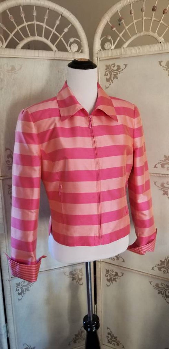 90s Pink Striped Carlisle Silk Jacket Size 4 - image 2