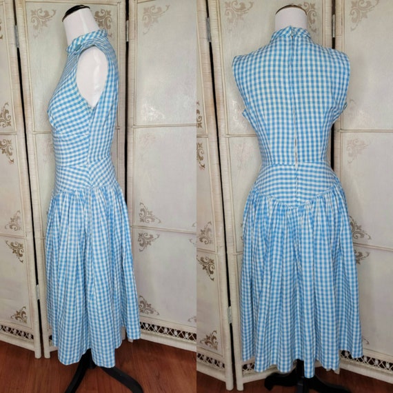 50s Blue and White Dropwaist Gingham Dress Small 50s Blue and White Dropwaist Gingham Dress Small
