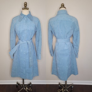 1970s Lilli Ann Ultra Suede Blue Trench Coat image 1