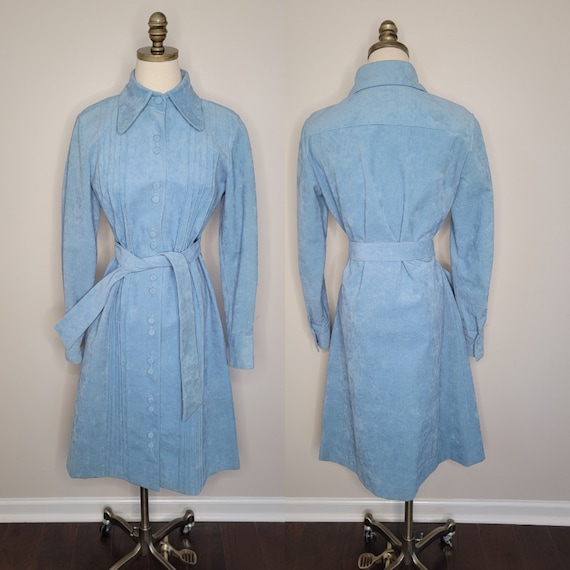 1970s Lilli Ann Ultra Suede Blue Trench Coat - image 1