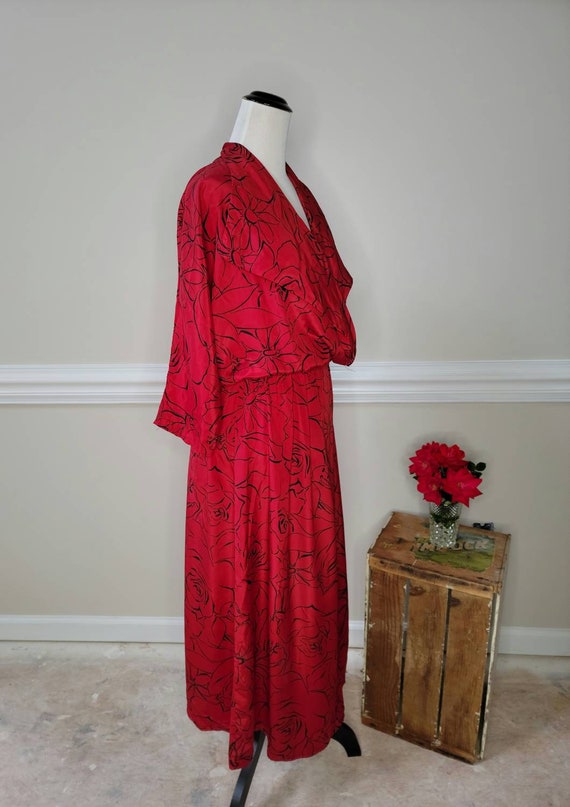8os Red Floral Print Wraparound Dress Size Small - image 10