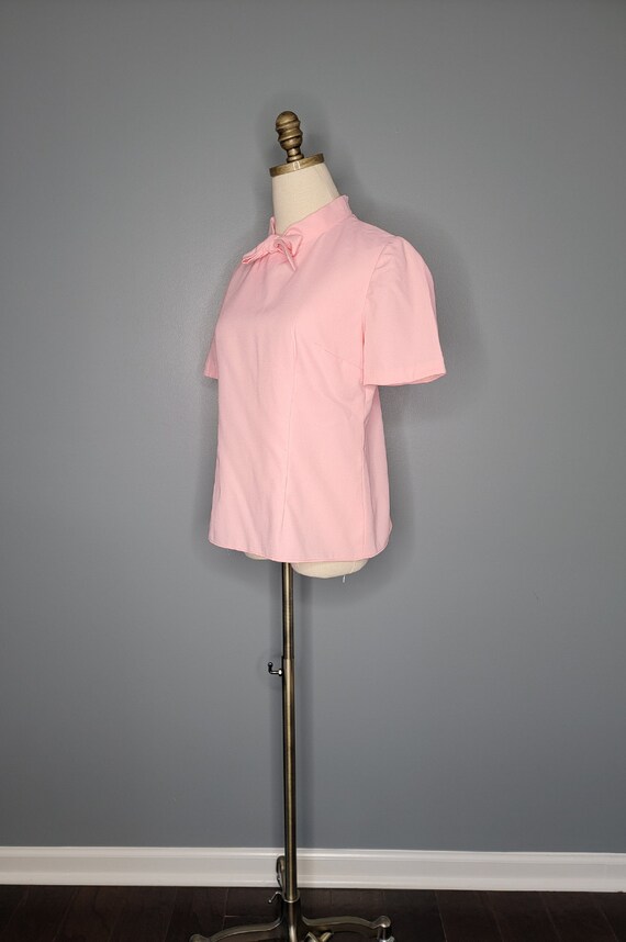 60s Pink Blouse Pussy Bow Collar Small - image 4