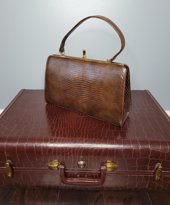 1960s Brown Reptile Embossed Purse Excel Handbags - image 6