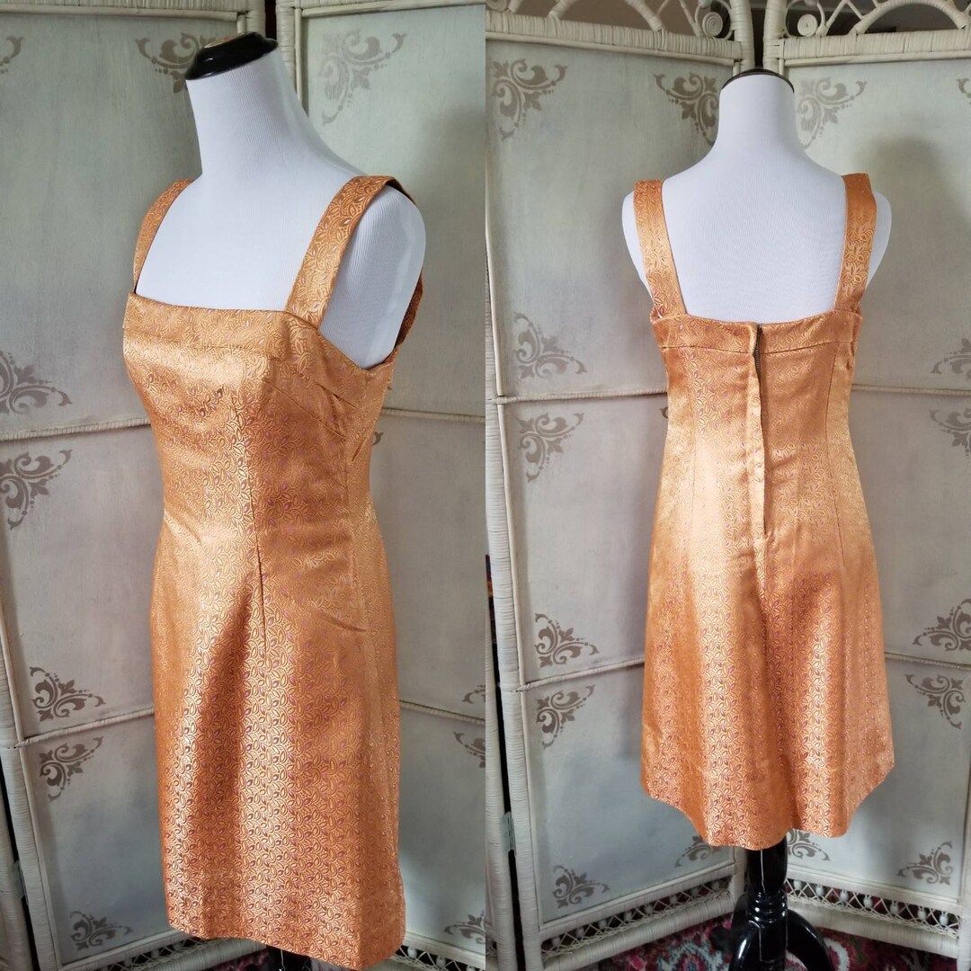 60s Orange Brocade Dress Esquire Dressmaker Hong Kong Etsy