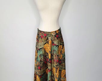 90s Tropical Print Skirt Handmade Exotic Print A-Line Skirt