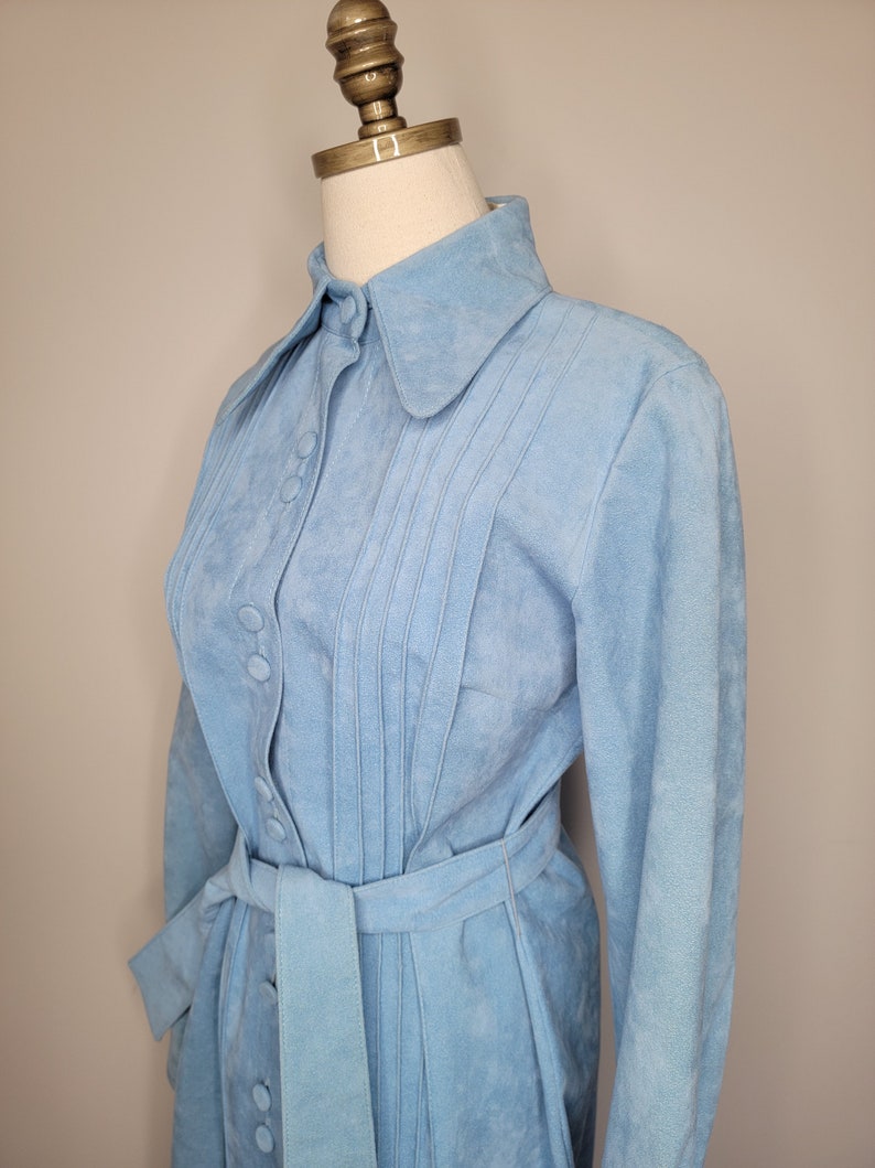 1970s Lilli Ann Ultra Suede Blue Trench Coat image 8