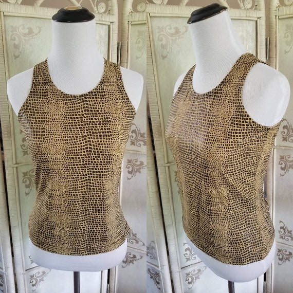 90s Tan Alligator Print Tank Styleworks by Newpor… - image 1