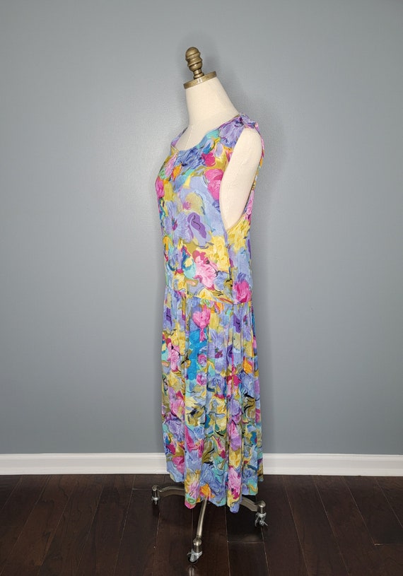 1990s Floral Watercolor Print Drop Waist Dress Si… - image 6