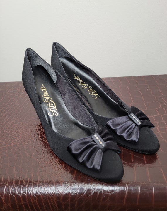 1980s Black Life Stride Pumps with Rhinestone Bow 