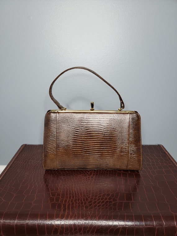 1960s Brown Reptile Embossed Purse Excel Handbags - image 3