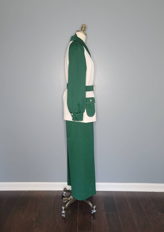 70s Nardis of Dallas Green and White Polyester Sh… - image 3