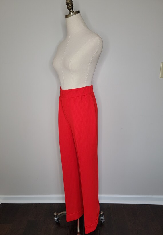 1970s Red Ribbed Polyester Wide Leg Pants Stockto… - image 1