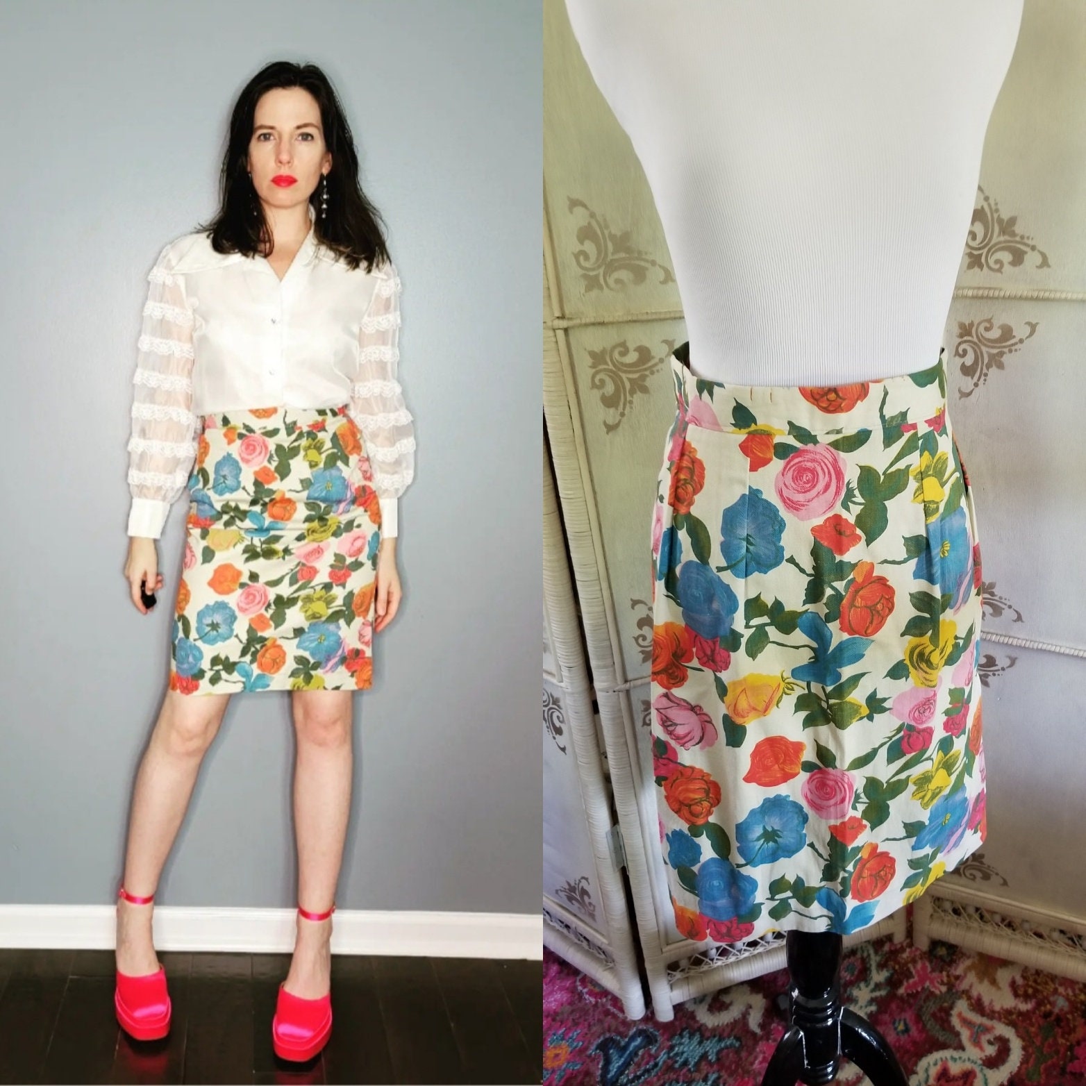 Floral pencil skirt clearance vintage