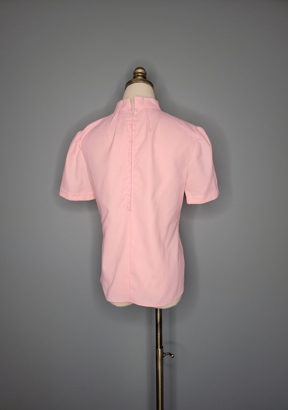60s Pink Blouse Pussy Bow Collar Small - image 8