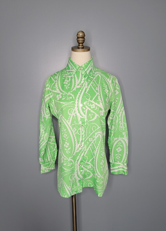 70s Alfred Dunner Green and White Paisley - image 2