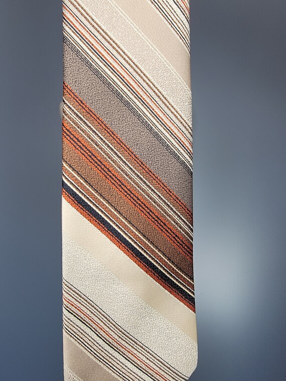 1960s Striped Clip-on Tie Beau Brummell Beige Ora… - image 4