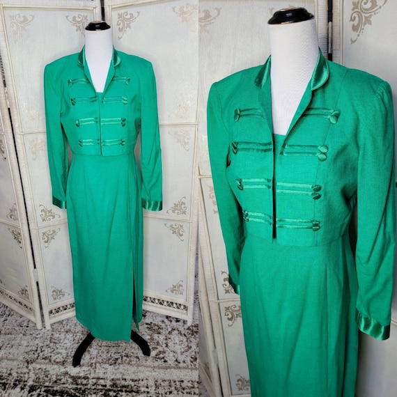 Emerald Green Sheath Dress and Bolero Vintage 198… - image 1