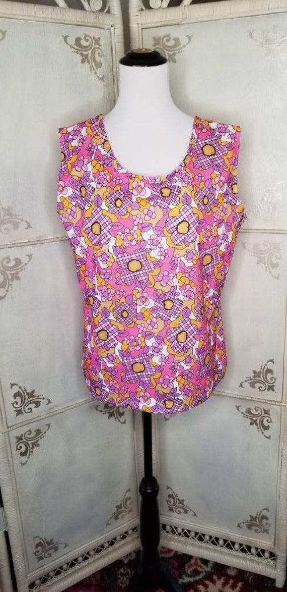 1960s Quintessential Tank Top Flower Print Lavend… - image 2