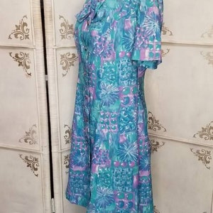 60s Watercolor Blue and Lavender Pastel Print Dress 1A image 5