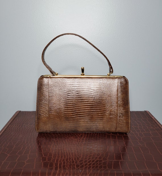 1960s Brown Reptile Embossed Purse Excel Handbags - image 4