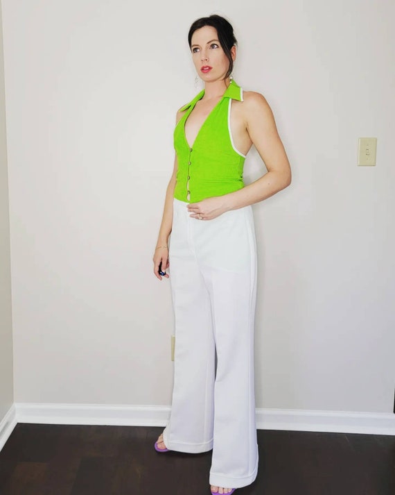 60s Jantzen Wide Leg White Polyester Pants Textur… - image 2