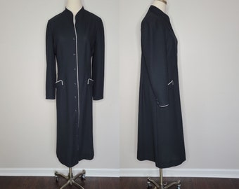 1960s Black Coat with White Pipping Butte 60s Mod Coat Sixties Party