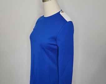 60s Blue Mod Shirt Polyester Glenbrooke Jr 1960s Mod Blouse Sixties Party