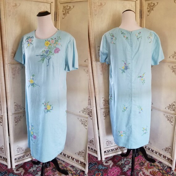 1960s Nat Kaplan Baby Blue Dress with Floral Appli