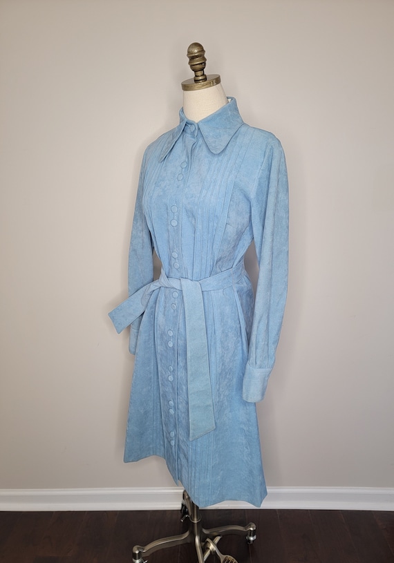 1970s Lilli Ann Ultra Suede Blue Trench Coat - image 3