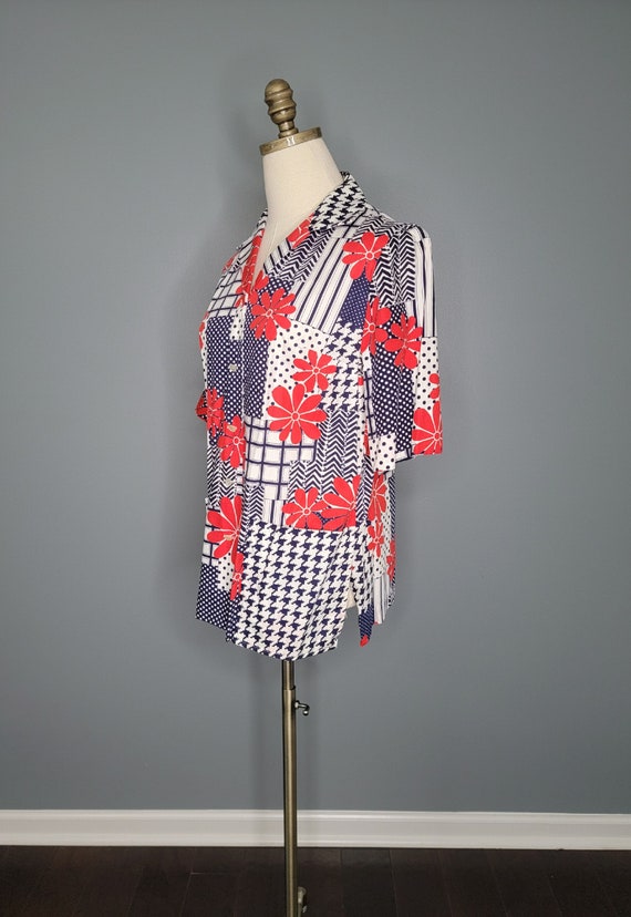 70s Pykettes Red White and Blue Patchwork Print B… - image 8