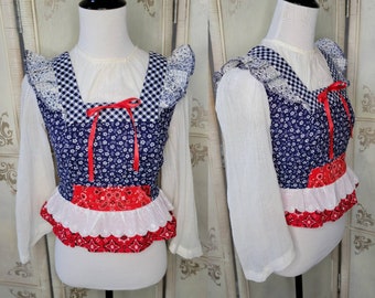 70s Red White and Blue Repurposed Crop Top Teen Junior Size Small