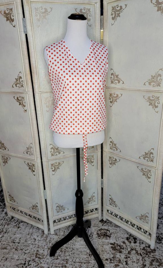 60s White with Red Polka-dot Polyester Tank - image 2