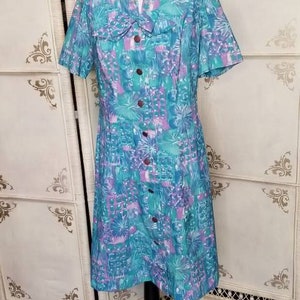 60s Watercolor Blue and Lavender Pastel Print Dress 1A image 3