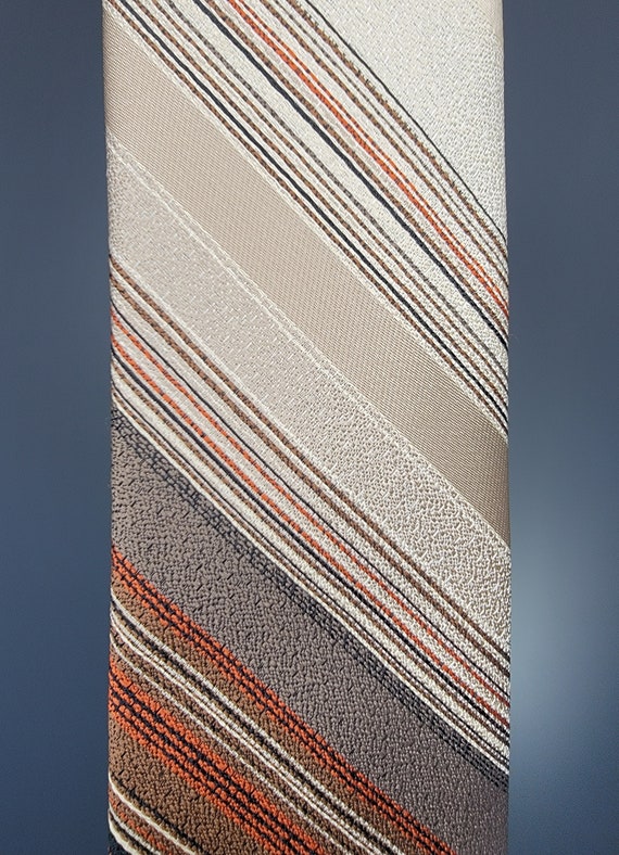 1960s Striped Clip-on Tie Beau Brummell Beige Ora… - image 3