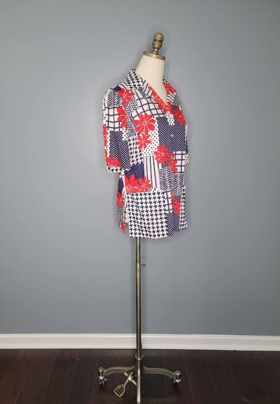 70s Pykettes Red White and Blue Patchwork Print B… - image 7