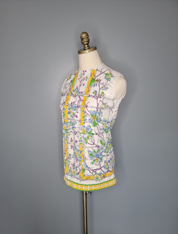 1960s Juniors Floral Polyester Top Sixties Sleeveless Top